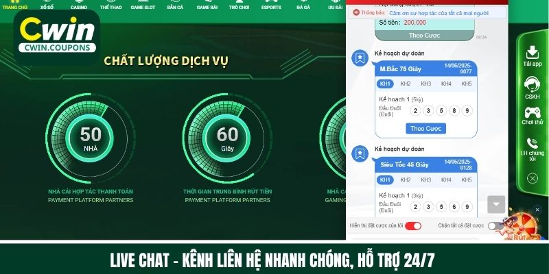 85% người chơi tại Cwin sử dụng phương thức liên hệ Live Chat