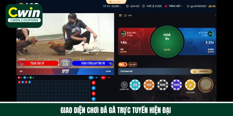 Giao diện chơi đá gà online thiết kế hiện đại, hình ảnh đa chiều